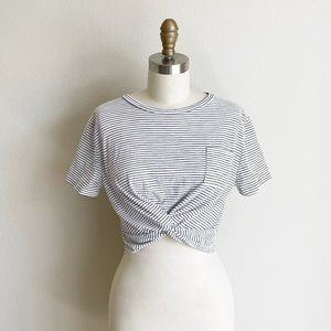 Black and White Striped Twist Crop Tee